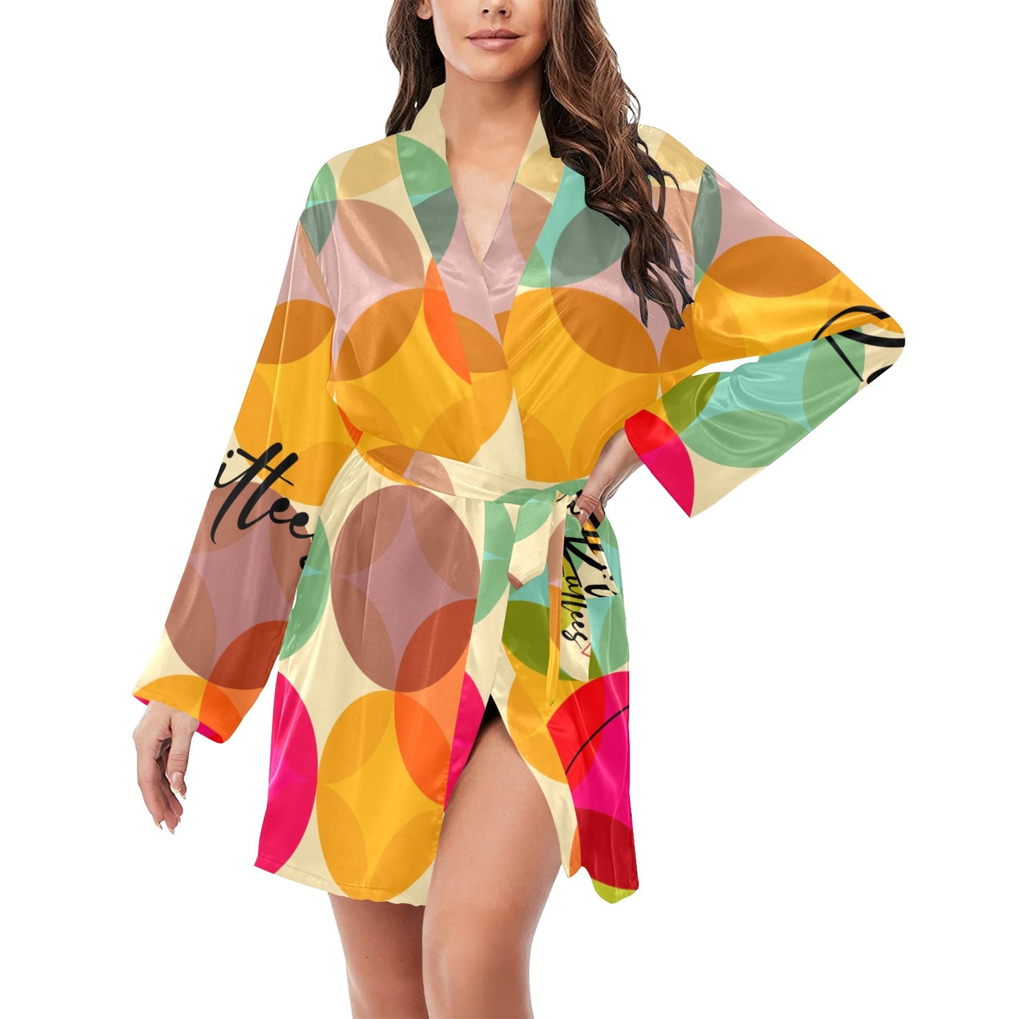 All Positive Colorful Women's Long Sleeve Belted Night Robe