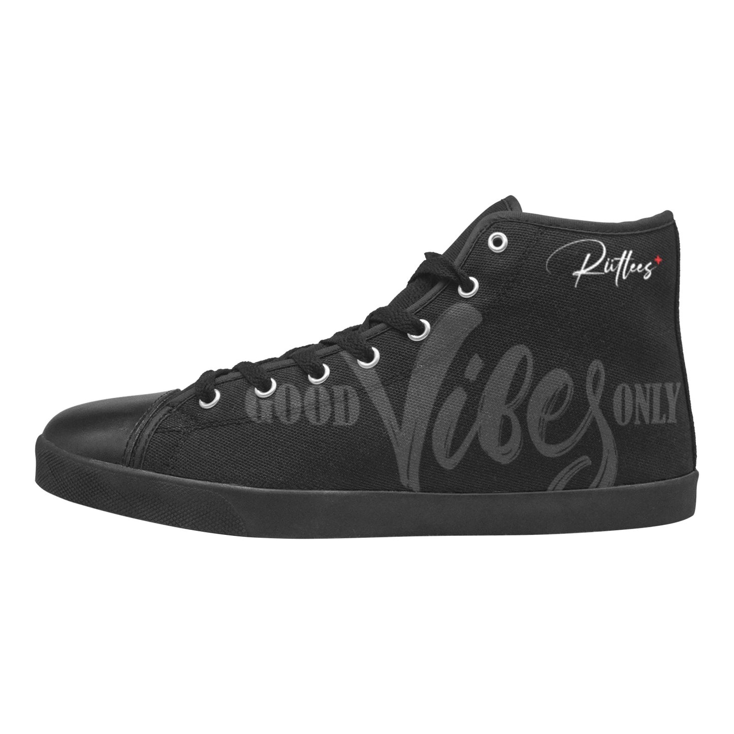 Good Vibes Only - Black High Top Canvas Men's Shoes